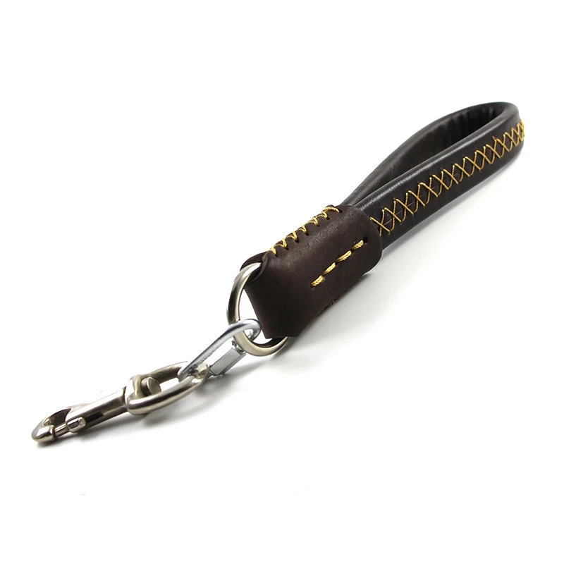 Короткий поводок для крупной собаки из натуральной кожи шитый взрывозащищенный