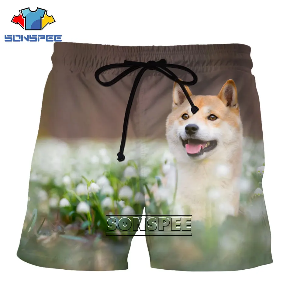 

SONSPEE 3D Shiba Inu Animal Cute Printed Beach Shorts Summer Men's Casual Sports Trend Shorts Oversized Loose Outer Shorts