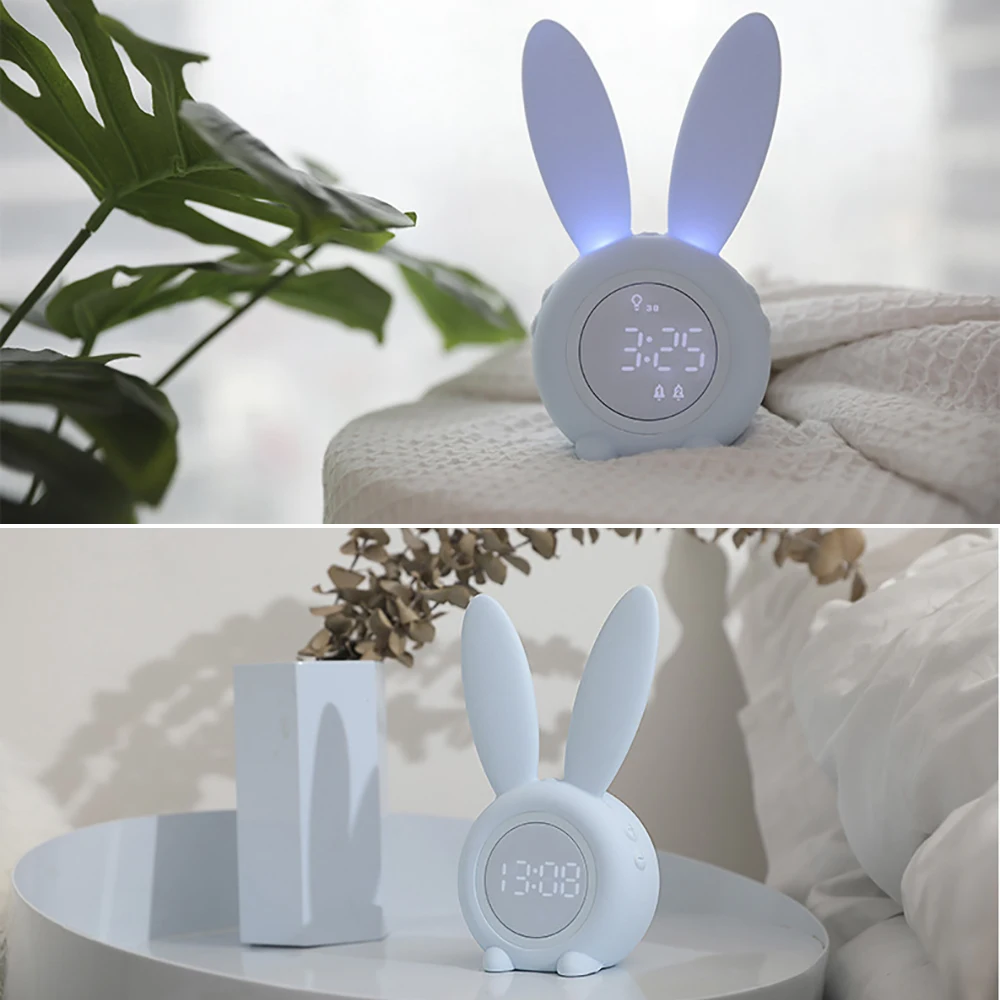 

Cute Bunny Ear LED Digital Alarm Clock Electronic USB Sound Control Rabbit Night Lamp Desk Clock Home Decoration