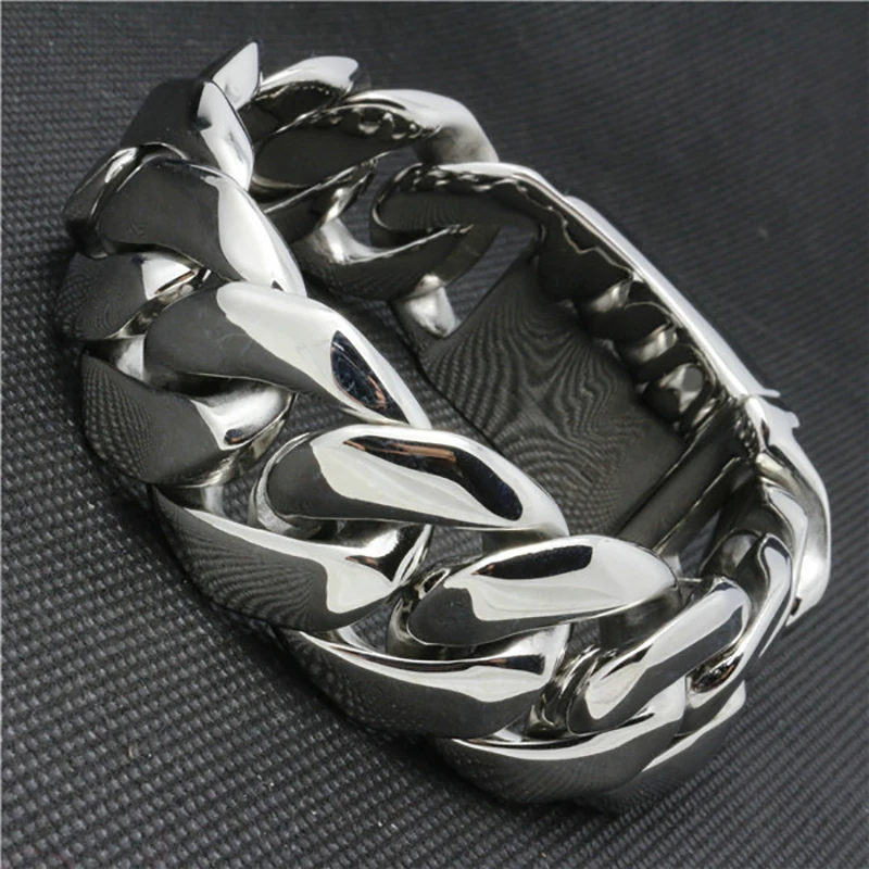 24ММ 316Л Нержавеющая сталь Браслет Кюрб Кубань Огромная Тяжелая Серебряная Цепь Оптовая Ювелирные изделия Мужской Мальчики Регулируемая Длина на