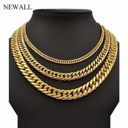 Gold Plated Newall горячая распродажа 4-10 мм нержавеющая сталь кубинская цепочка для мужчин и женщин ожерелье хип-хоп ювелирные изделия подарок 50-90 см длина - Окраска металла: Gold Plated