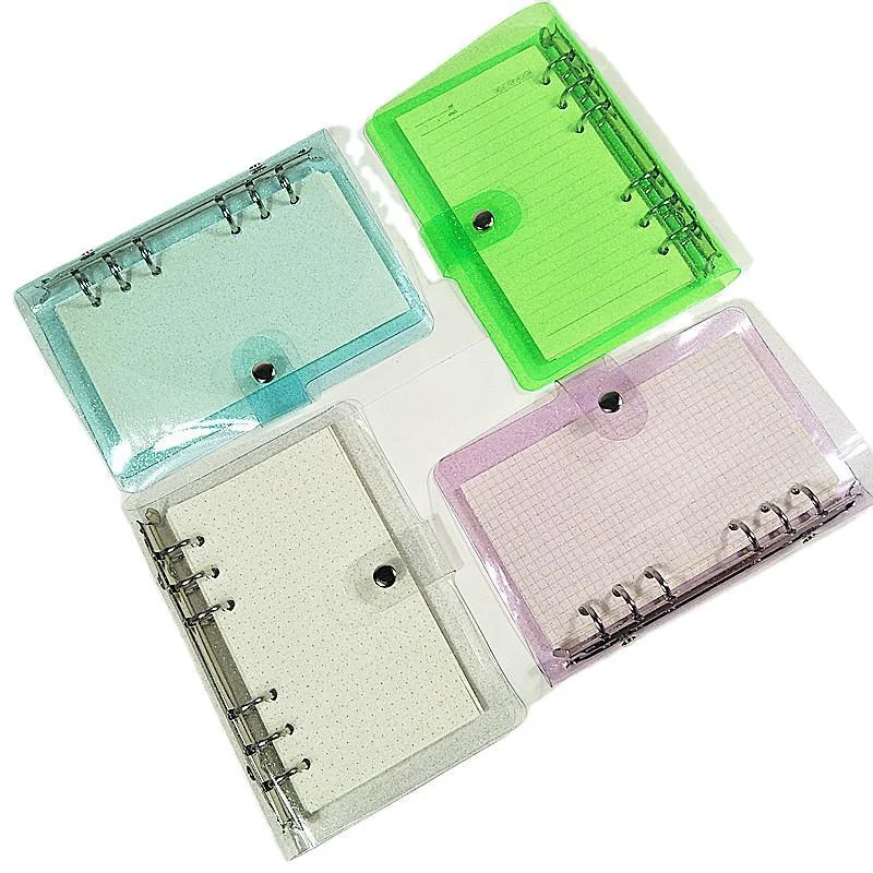 

1pc PVC Notebook Diary Cover A5 A6 A7 Glitter Loose Leaf Ring Binder NoteBook Planner Clip Protective Case