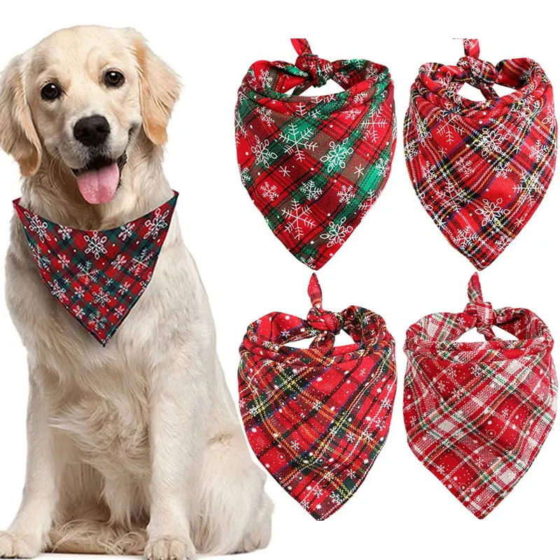 

Christmas Pets Triangle Scarf Large Dog Cotton Plaid Scarf Dog Double Layer Neckerchief Washable Bow Ties Collar Pet Accessories