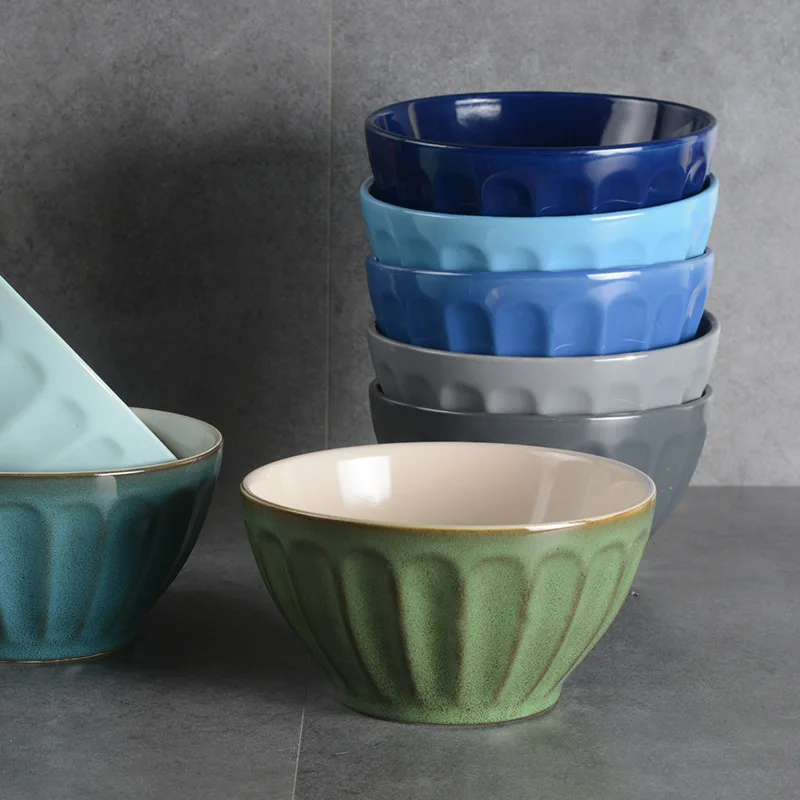 Европейская керамическая миска для салата лапши супа рельефная красная зеленая