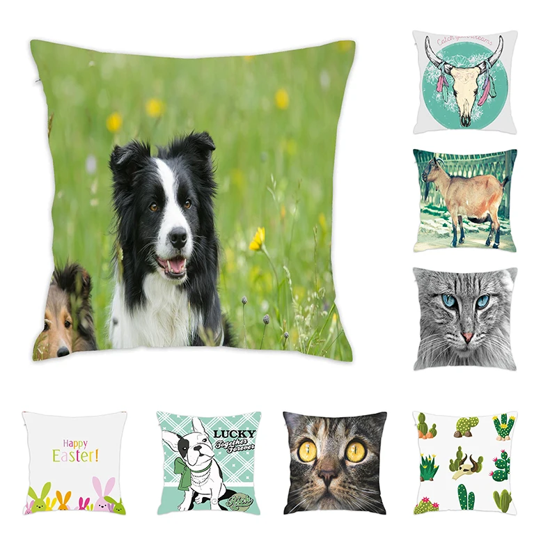 

[Douladou] Lovely Dog Cat Deer Head Pillow Case Car Home Sofa Decorative Polyester Cushion Cover 100% Percale Cotton 45cm x 45cm