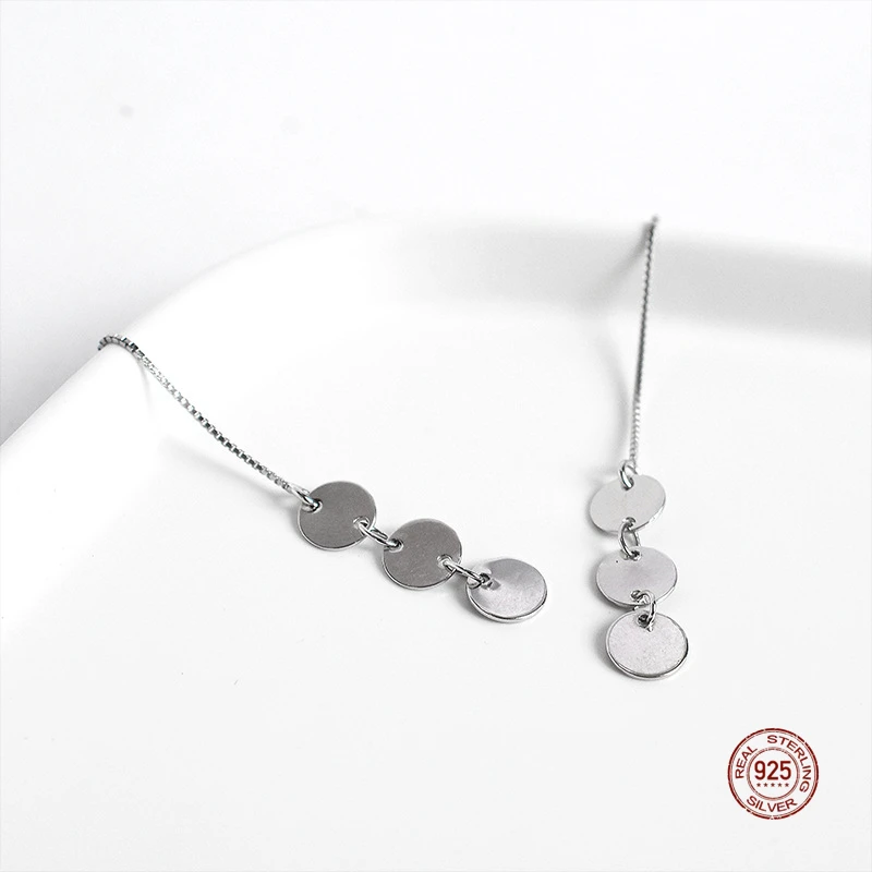 

LKO Simplicity Geometry Circle Long Tassels Ear Line 925 Sterling Silver Classic Earrings Women Party Jewelry Accessories