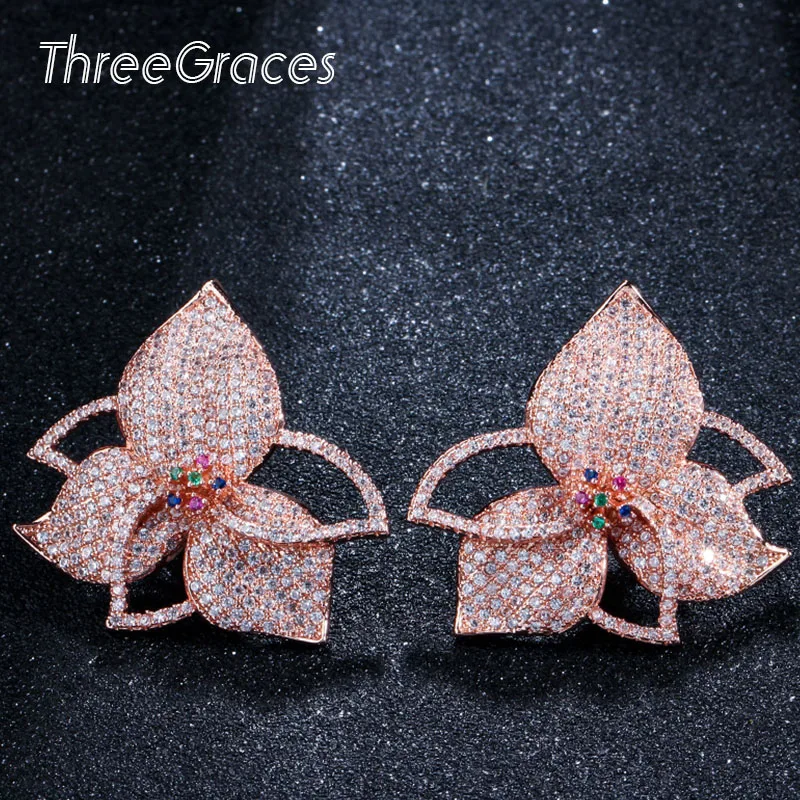 ThreeGraces уникальные серьги гвоздики в форме листьев из розового золота с микро