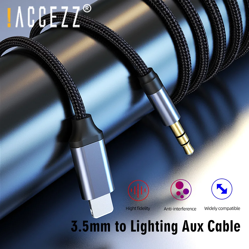 

!ACCEZZ Lighting to 3.5mm Jack Car Aux Cable Male to Male Support Headphone Speakers For iPhone 12 11 XS Pro Max XR 8 Converters