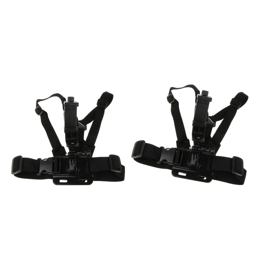 

2 Pc Chest Body Adjustable Mount Strap Holder With Clip ABS For Smartphone Black