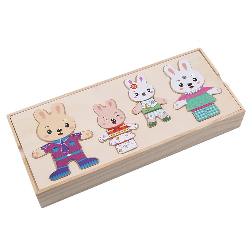 

Cartoon Wooden Toy Rabbit Changing Clothes Puzzles Educational Dress Changing Puzzle Toys For Children Kids