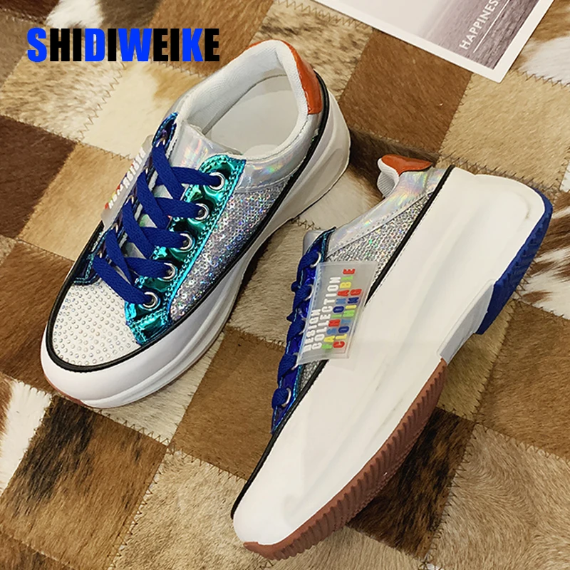 Модные женские кроссовки на высокой платформе весенние блестящие 2020 дышащие Zapatos