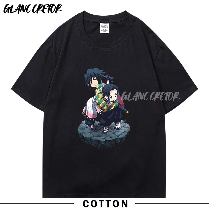 

2021 Demon Slayer Men T Shirt Print Homme Tee Shirts Camiseta Streetwear Harajuku Anime Shirt O-Neck Cotton Short