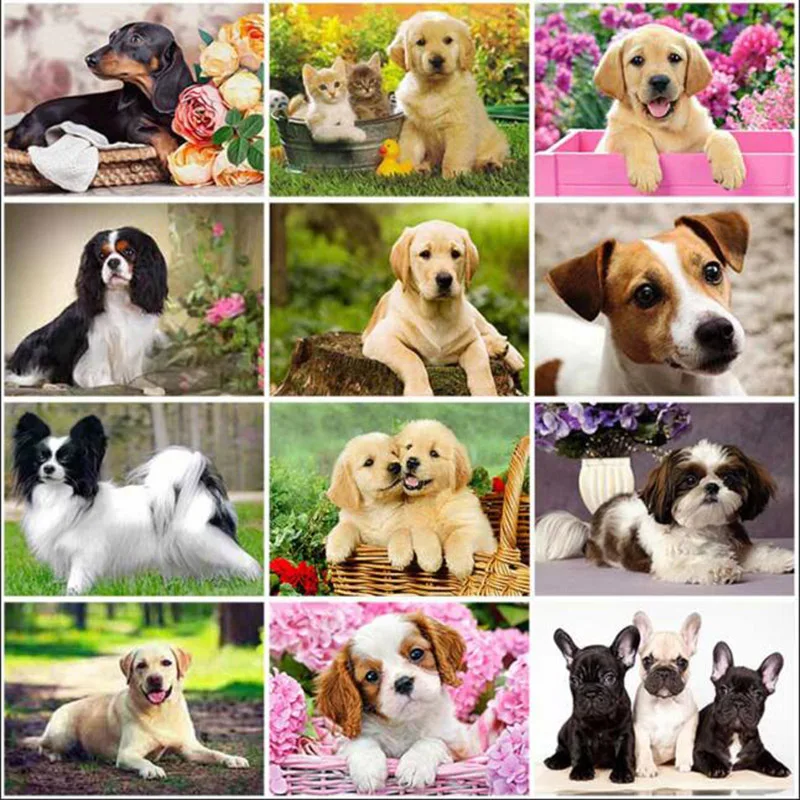 

Dog DIY 5D Diamond Painting Full Round Drill Animal Diamond Embroidery Cross Stitch Kit Wall Art Home Decor Christmas Gift
