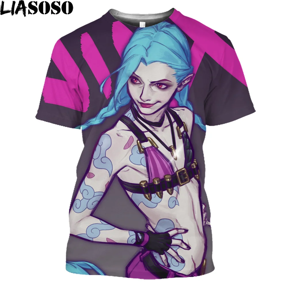 

LIASOSO League Of Legends Arcane T Shirt Boys Girls 3D Printed Game LOL Punk Hip Hop Harajuku Shirt Streetwear Tops Tees
