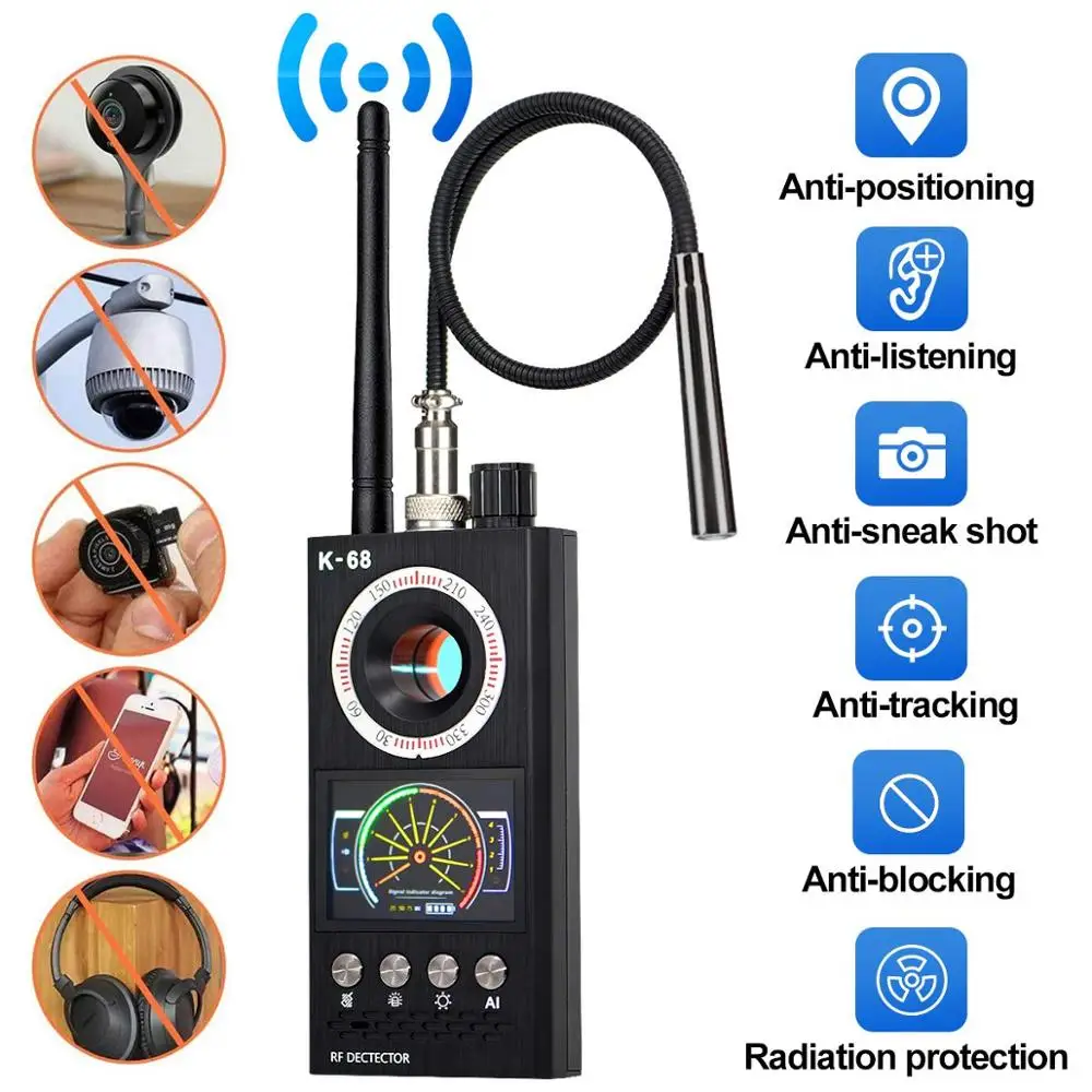 K68 Multi-function Anti-spy Detector Camera GSM Audio Bug Finder GPS Signal Lens RF Tracker Detect Wireless Products 1MHz-8GHz