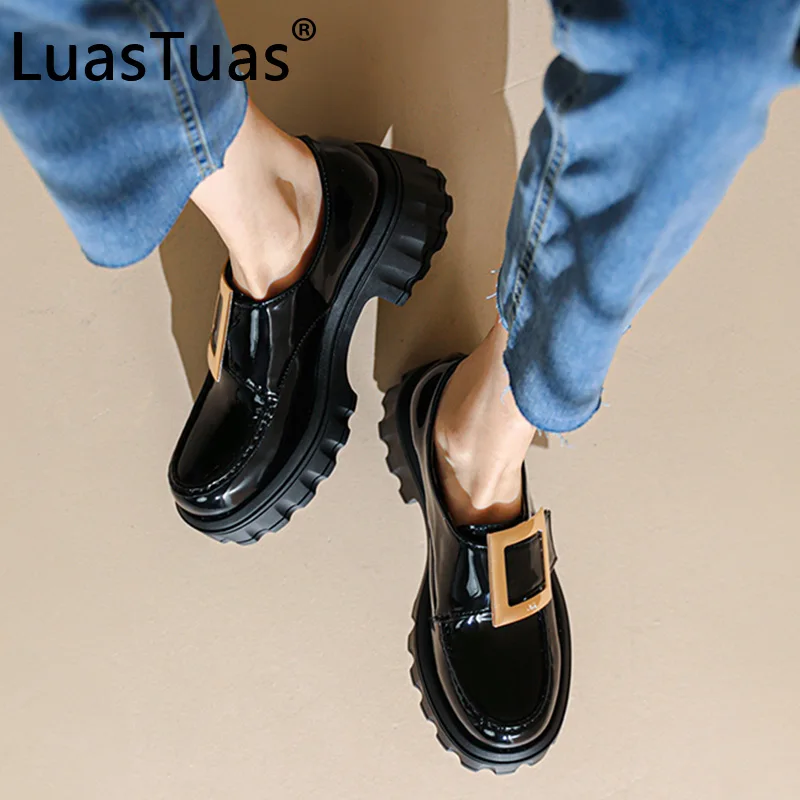 

LuasTuas 2022 New Arrivals Ladies Pumps Real Leather Square Toe Spring Shoes Women Fashion Ins Style Female Footwear Size 34-40