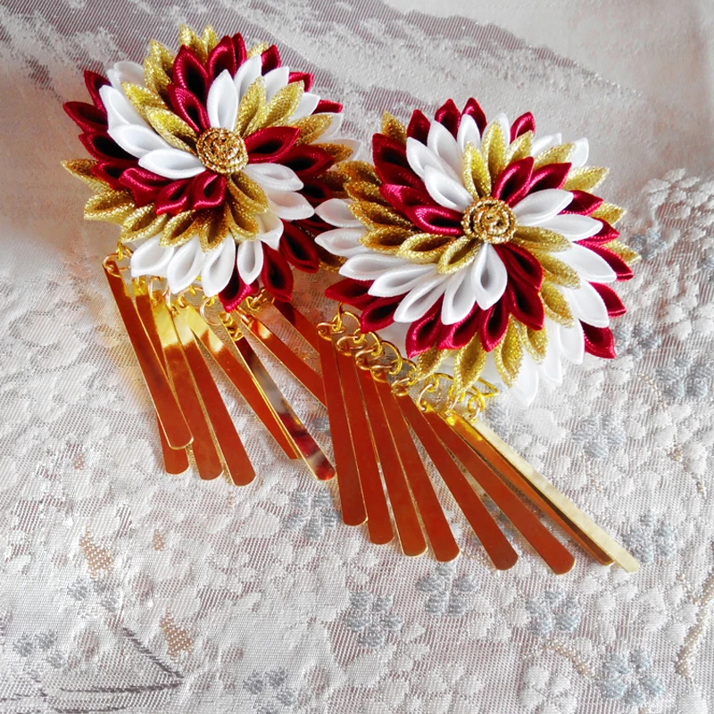 1 шт. заколка для волос ручной работы в японском стиле с цветами и кисточками