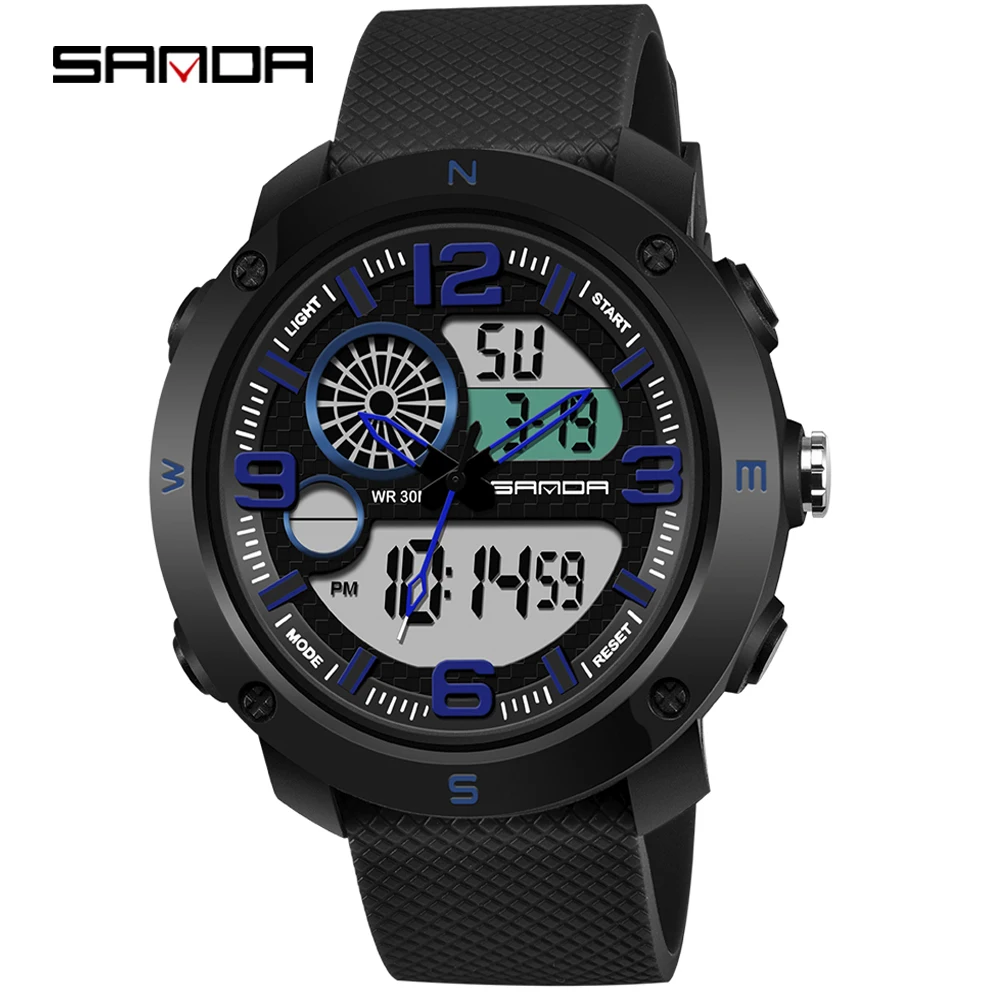 

Часы наручные SANDA Мужские кварцевые, модные спортивные брендовые Роскошные водонепроницаемые S Shock в стиле милитари, 2019