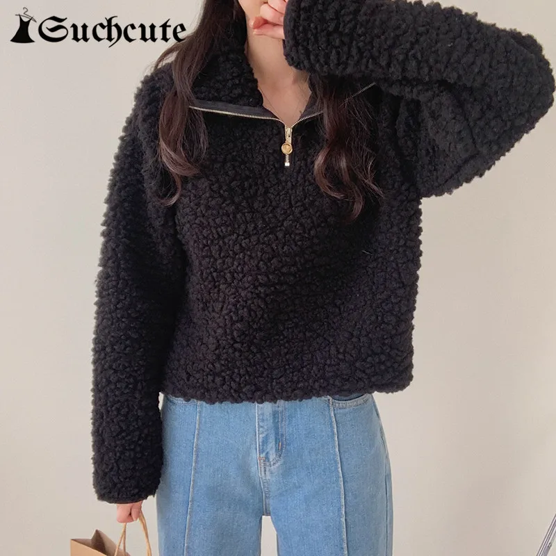 

Однотонный свитер овечьей шерсти в стиле Харадзюку, Женские базовые Топы оверсайз на осень и зиму, корейская мода, эстетические уличные пул...