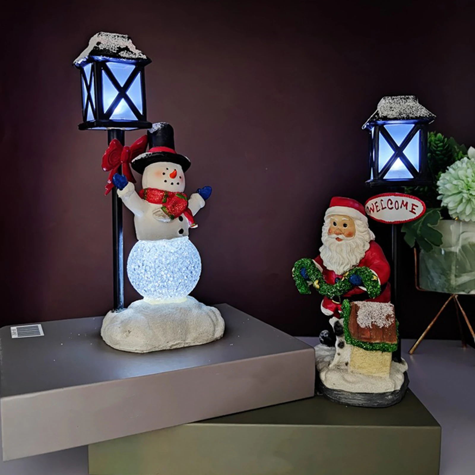 

Рождественские украшения, фигурки снеговика, Топпер кардинала, украшения, креативный светильник в виде деревни, ночсветильник из смолы