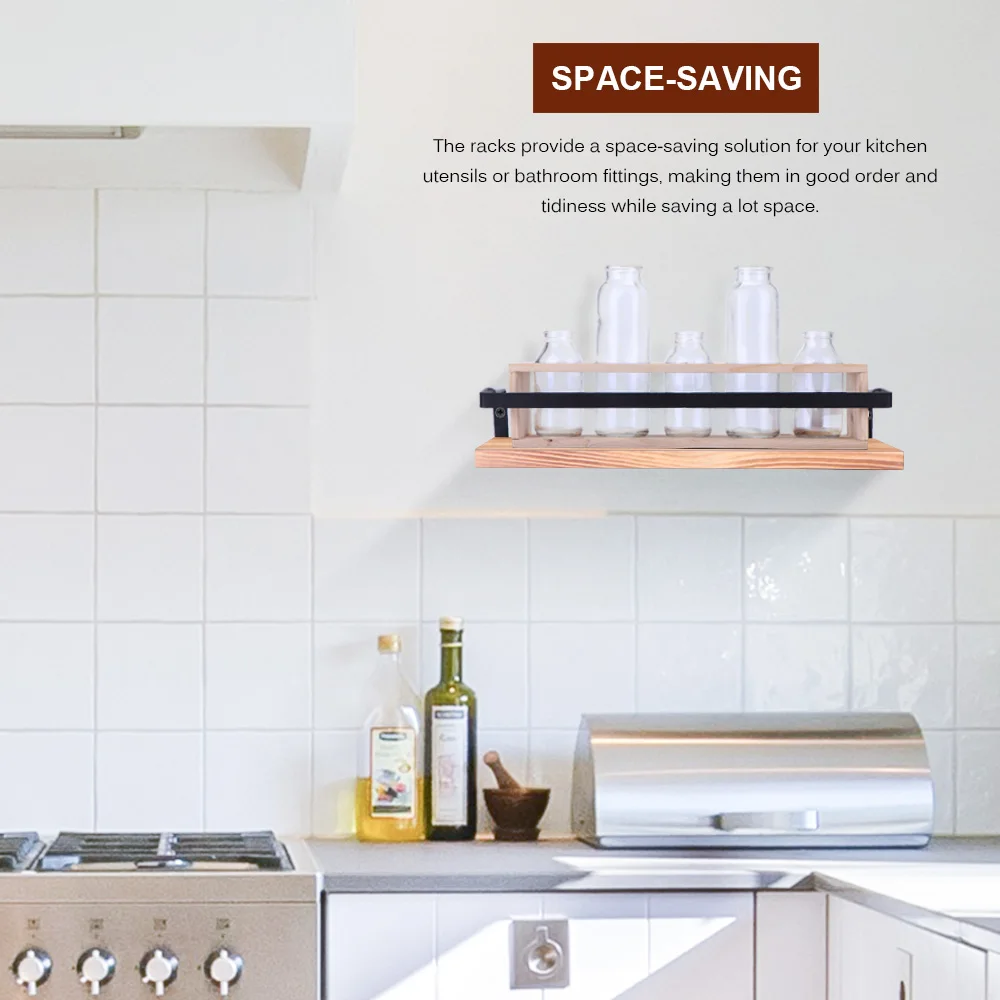 2 Pcs Modern Floating Storage Shelves Wall Mounted Racks Iron Pine Kitchen Bathroom Bedroom Natural Wood | Обустройство дома
