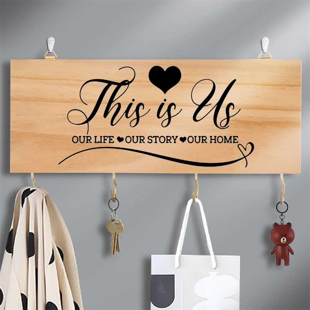 

Это Us креативная деревянная доска с буквенным принтом, домашний декор, настенные подвесные держатели для ключей, хранилище для всякой всячи...