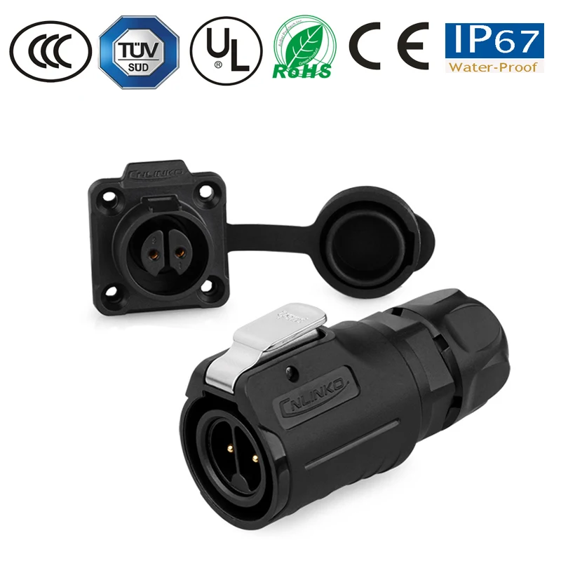 Водонепроницаемый панельный разъем M16 2 контактный питания IP67 пастический штекер