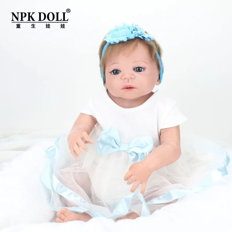 NPKDOLL 22 дюймов Кукла Reborn Baby Blue eyes куклы полное тело силиконовые для девочек кукла