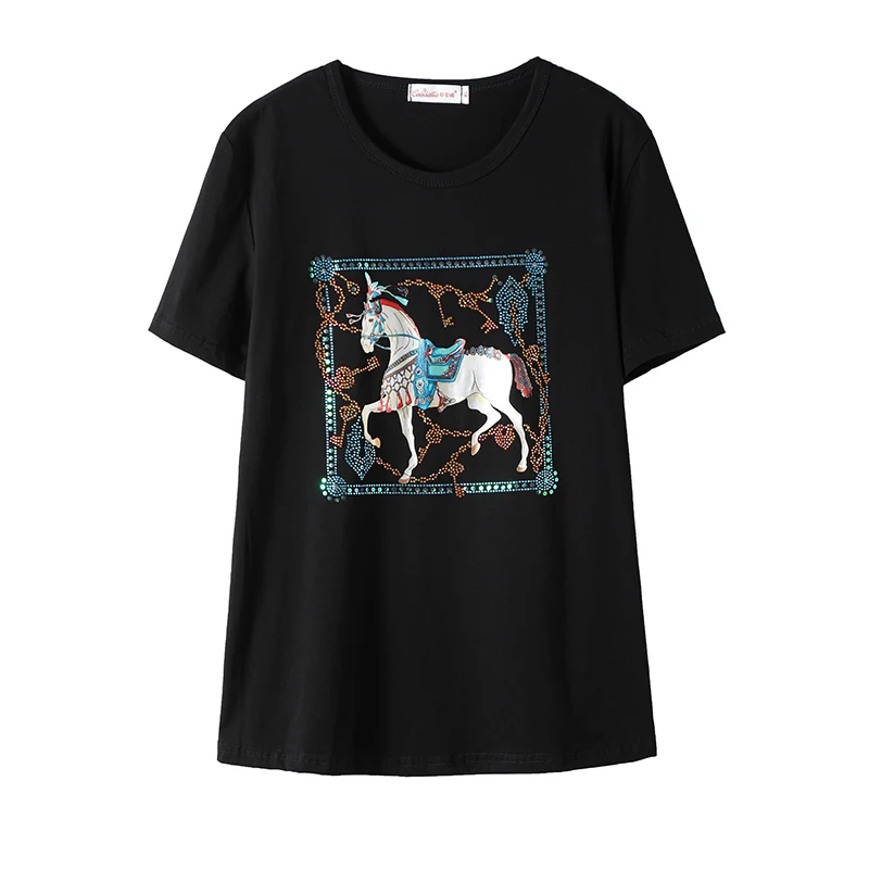 

Европейская станция тяжелая промышленность буквы Горячие сверления футболка для женщин с коротким рукавом размера плюс 2021 Лето Новый Своб...