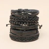 ajc mens jewelry leather bracelet handwoven cowhide leather bracelet diy six piece set combination adjustable leather bracelet
