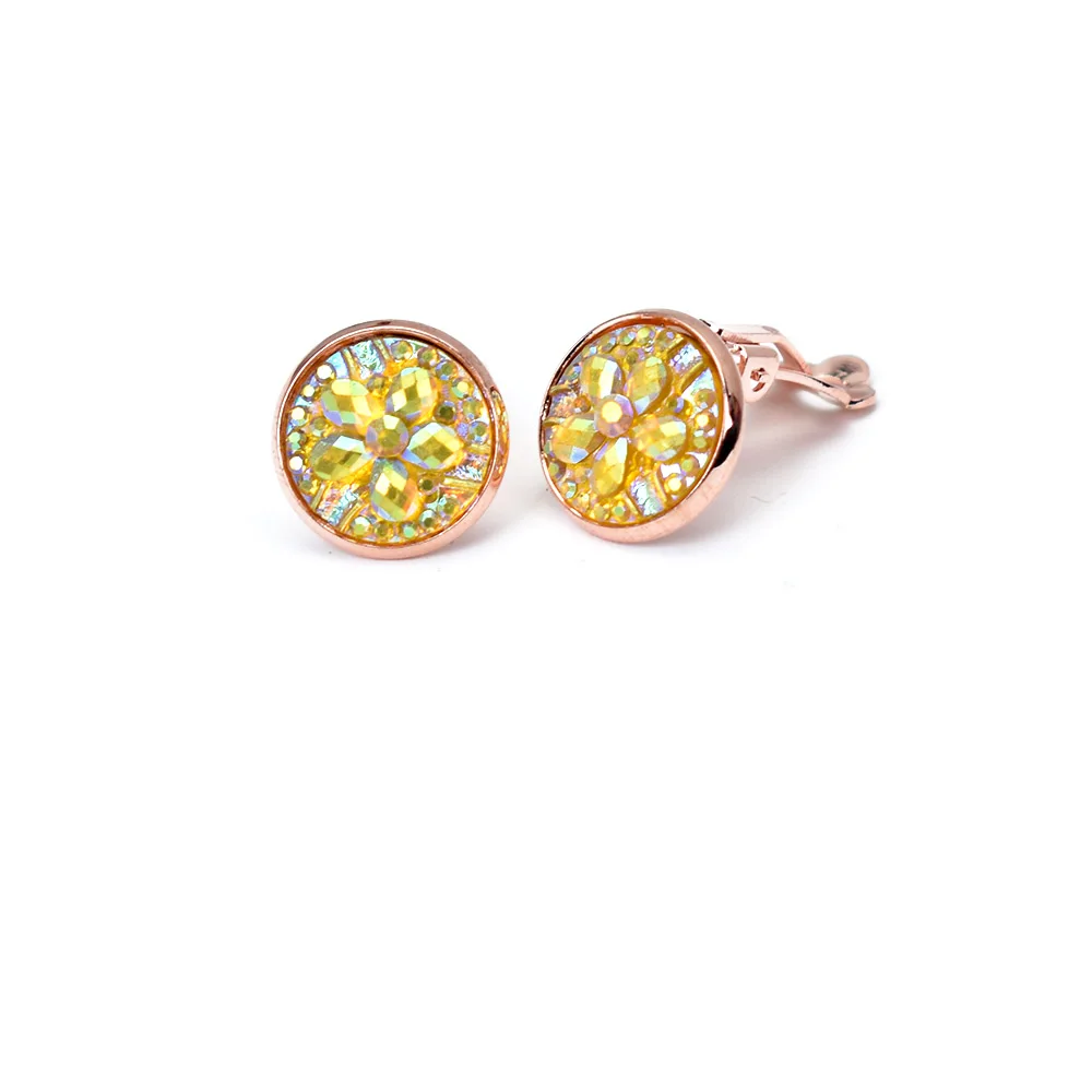 Серьги-Клипсы из розового золота для женщин, не пирсинг, ювелирные изделия, голубые белые круглые полимерные серьги-каффы с цветами без пирсинга