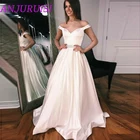 Женское атласное свадебное платье ANJURUISI, простое ТРАПЕЦИЕВИДНОЕ ПЛАТЬЕ С Бисером, открытыми плечами и шнуровкой сзади, 2020