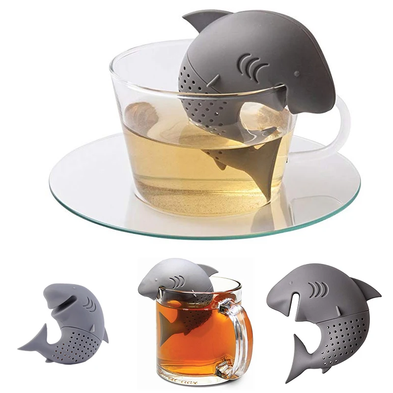 Силиконовый Фильтр для чая в форме акулы милая чайная Ситечка листьев россыпью