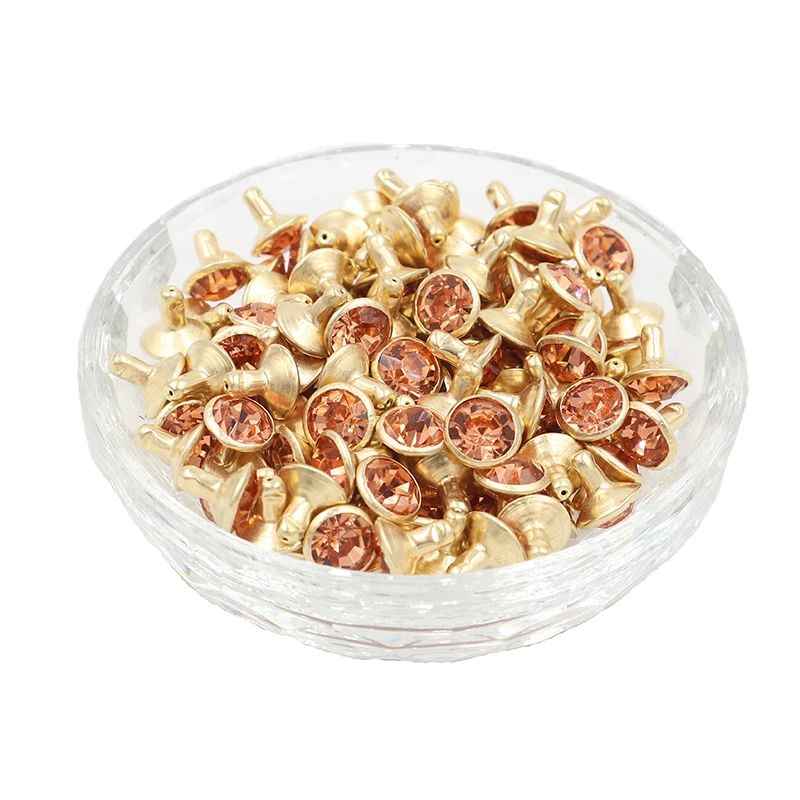 100 комплектов 8 мм светильник персиковый хрусталь заклепки из горного хрусталя