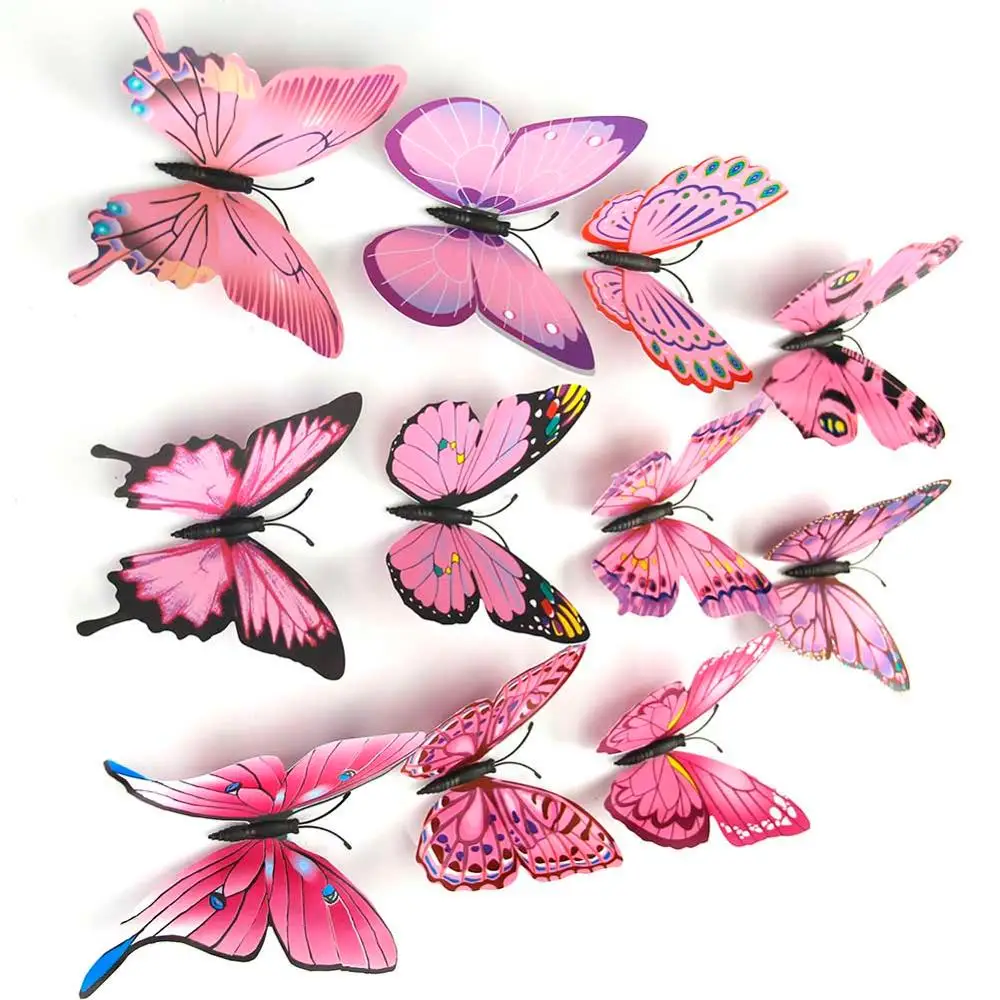 

3D Butterfly Wall Stickers On The Wall Pink Butterfly PVC Wall Decals Home Decoration 12PCS/Set Living Room Bedroom Decorations