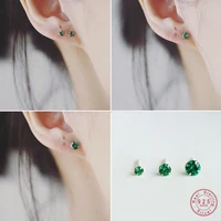 925 sterling silver simple emerald crystal stud earrings women light luxury 14k gold plating wedding jewelry girlfriend gift