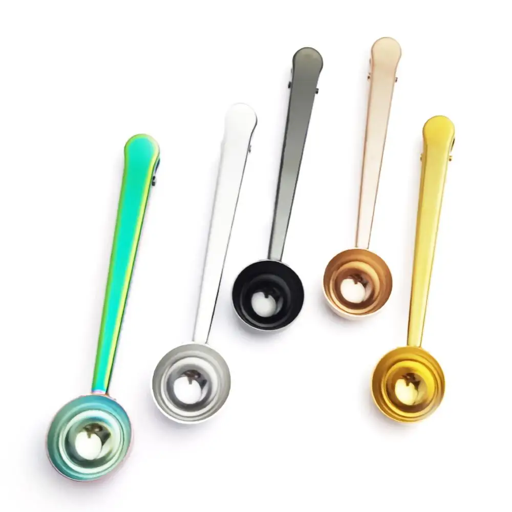 

1Pcs Stainless Steel Coffee Spoon with Clip Multifunctional Bag Sealing Clip High Quality Expresso Cucharilla Decoration