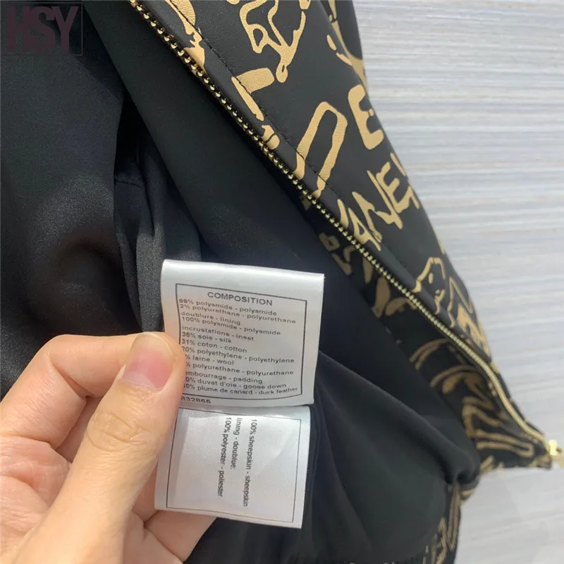 【HSY】2019 Осень Зима Высокое качество Новая Женская дубленка ручная работа Золотой