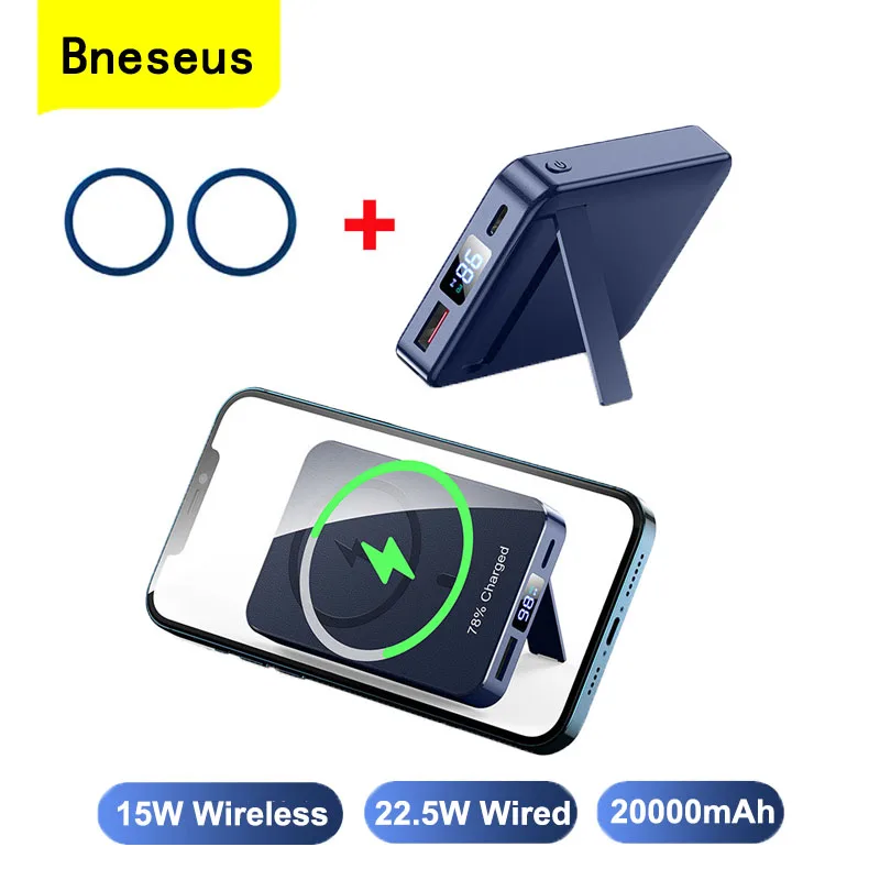 

20000mAh Magnetic Portable Power Bank 15W Wireless Charger Phone Holder For iPhone 13 12 Xiaomi External Battery Mini PowerBank