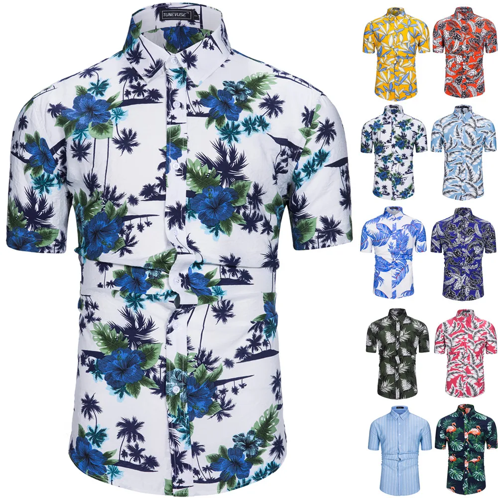 Мужские Гавайские рубашки из 100% хлопка мужские повседневные пляжные с принтом