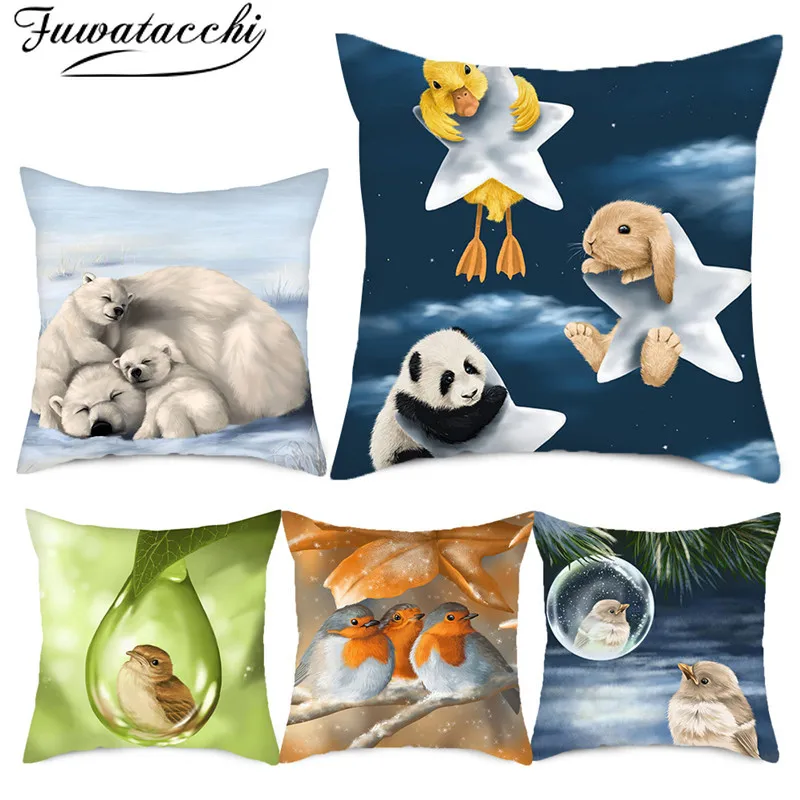 Fuwatacchi милый чехол с рисунком панды птиц кролика кошки наволочка для домашнего
