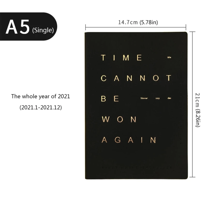 

2021 Large Annual Planner, "Time Can Not Be Won Again "Yearly Monthly Weekly Daily Bound Dated Agenda Flexible Cover Dropship