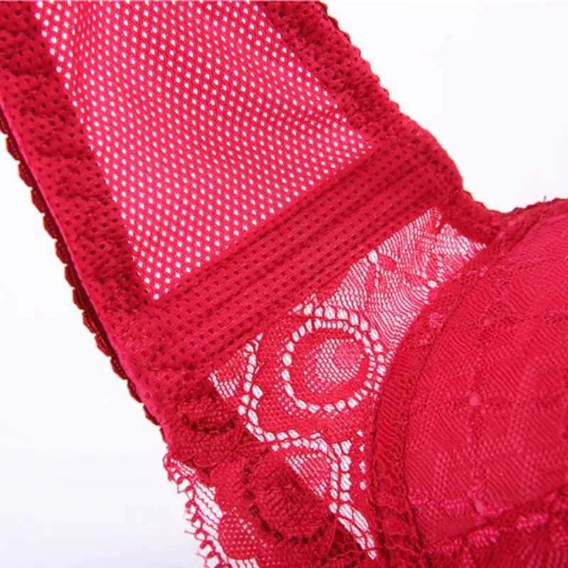 

Women Sexy Padded Up Bra Lace Embroidered Bow Bra Push Up 3/4 Cup Bra Underwire