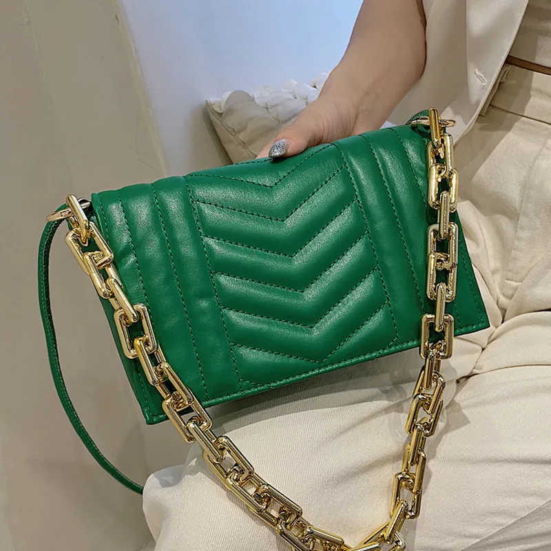 

V-line Shoulder Bags for Women 2021 New Thick Chain Tote Bag Trendy Quilted Messenger Bag Female Small Leather Crossbody Handbag