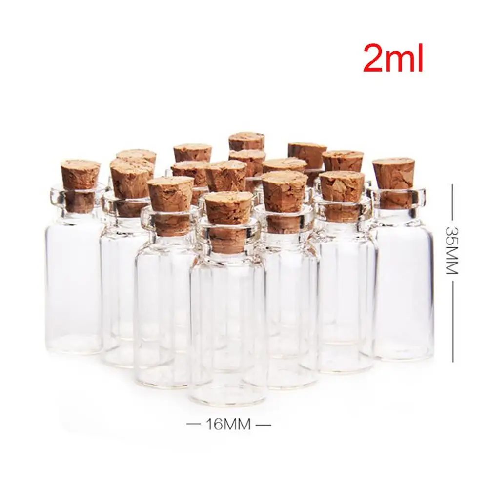 50 шт. 2 мл флаконы прозрачные стеклянные бутылки с пробками миниатюрные банки для