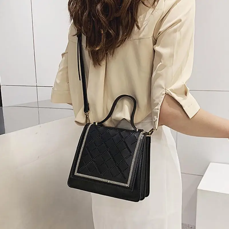 

Solid Leather Fashion Flap Small Handbag Hollow Plaid Crossbody Bags Designer For Women Female Shoulder Bag Fashion Satchels