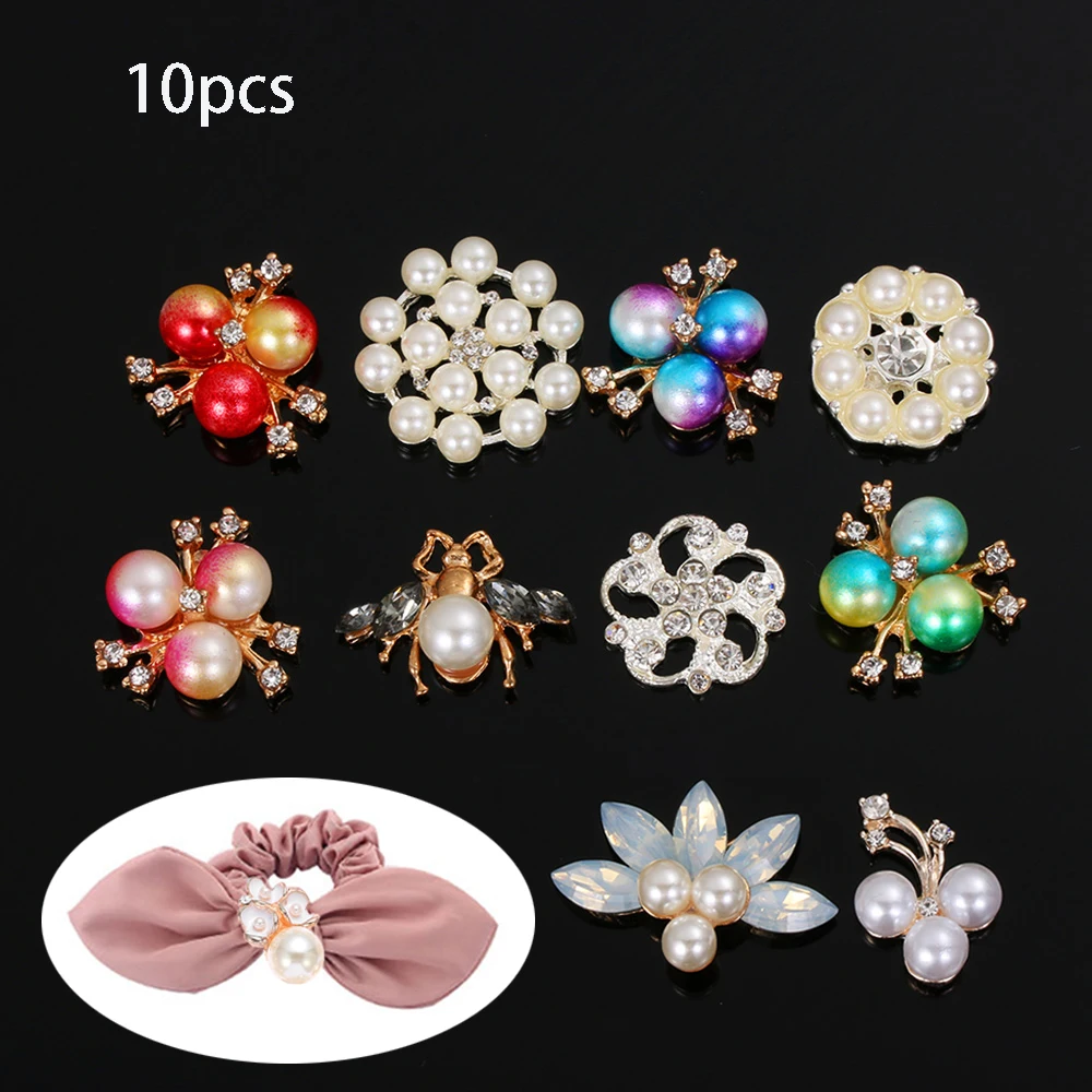 Плоские пуговицы стразы из сплава 10 шт. с жемчужным покрытием Пряжка для одежды