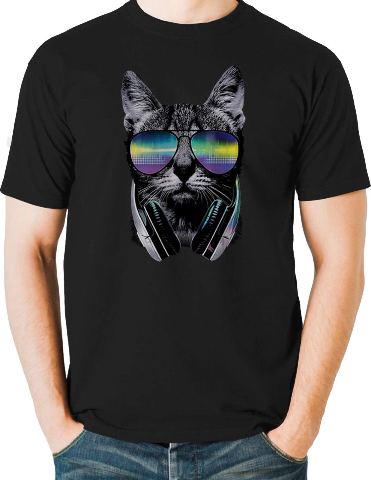 Dj Cat Футболка неоновые солнцезащитные очки наушники Rave Beat мужские маленькие до 6Xl