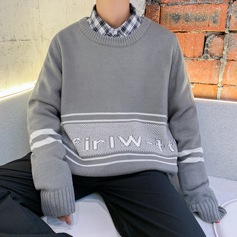 

Onnestun Sweater Men Clothing New Winter Print Sweater Men Casual Elasticity Pullover Stripe Sweater Men