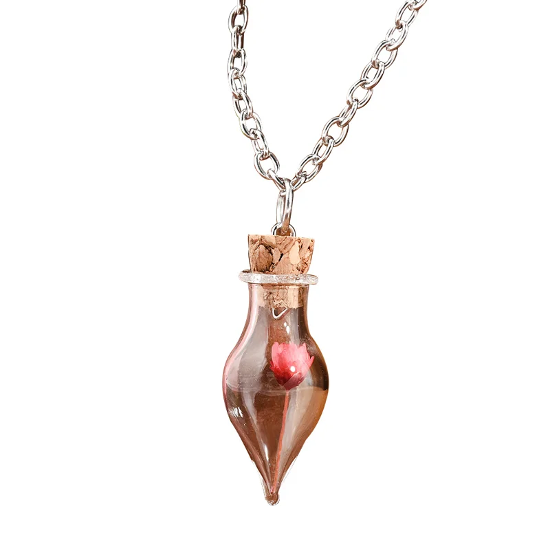 Hot Fashion Dry Flower Inside Lucky Glass Bottle Wishing Pendant Necklace Jars Cork Vial DIY Pendants Gift | Дом и сад